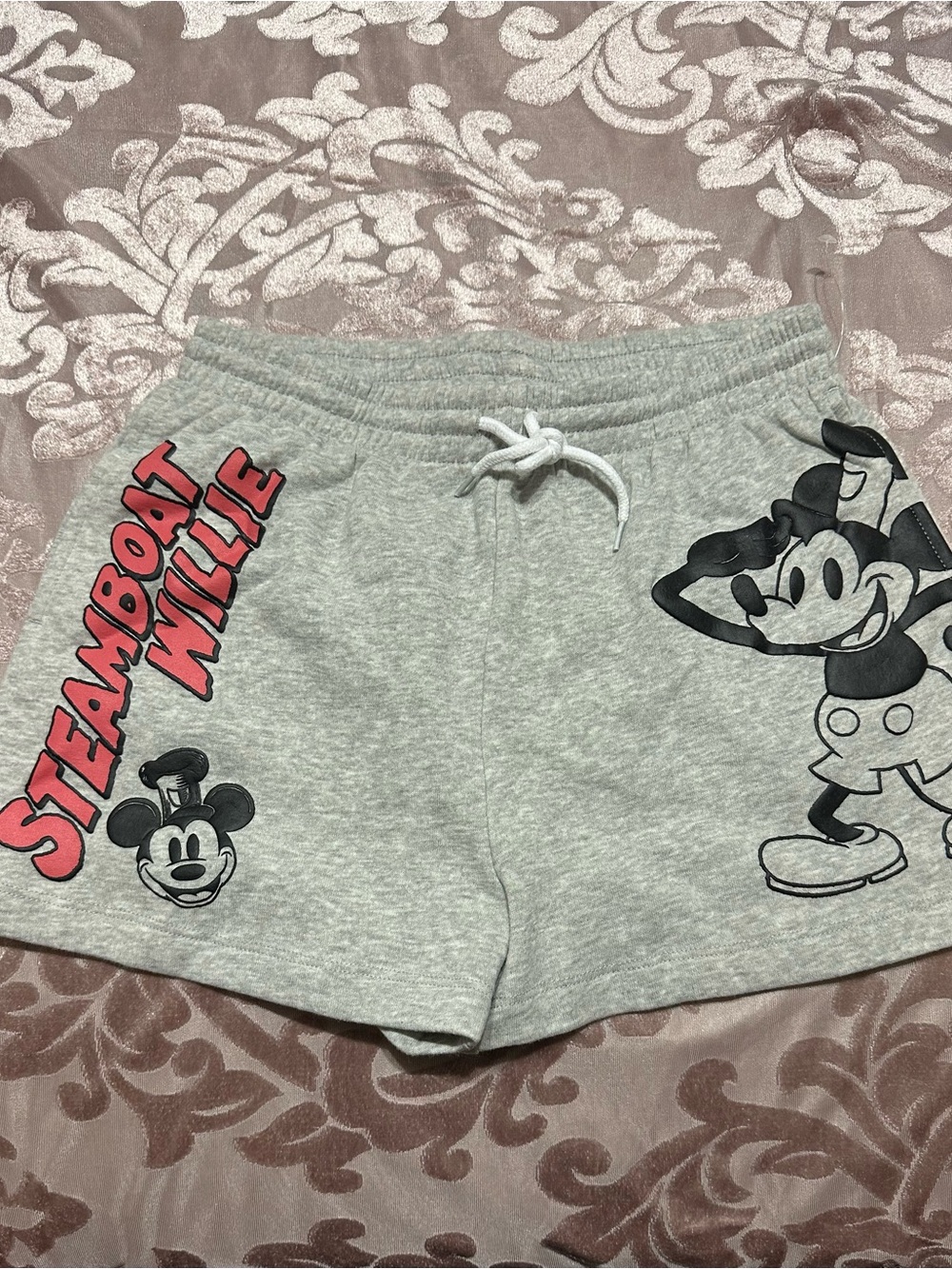 Grey Mickey Mouse Graphic Lounge Shorts-Medium